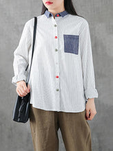 Splicing Patch Striped Shirt